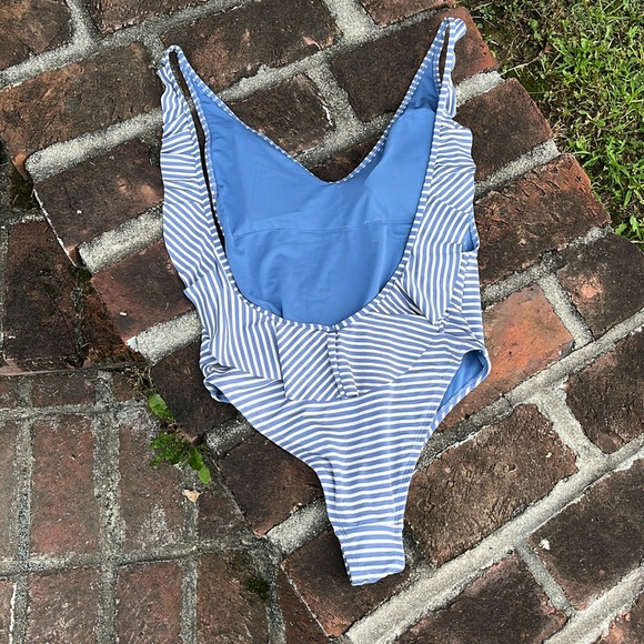 Aerie Blue and silver Striped One Piece size large - Picture 2 of 5